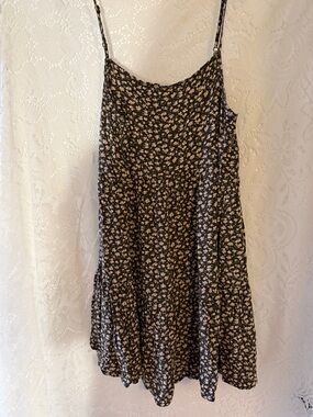 American Eagle Black Floral Spaghetti Strap Sundress with Pink Flowers